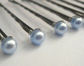 Small light Blue Pearl Hair Pins Swarovski Crystal 6mm Pearls set 10
