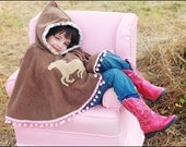 Girl's Cape Pony Brown Fleece Poncho with Hood - Size 7/8 - by The Trendy Tot