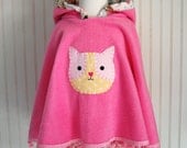 Poncho Kitty Cat Fleece Pink Cape with Hood - Size 12mos-2T, 3/4T, 5/6 by The Trendy Tot