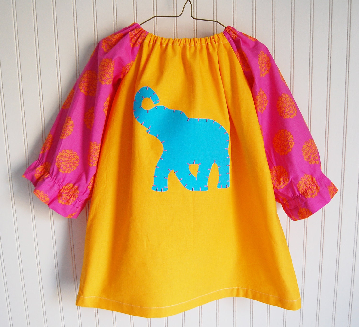 Girls Elephant Dress - Long Sleeve Peasant Style Size 4/5T by The Trendy Tot