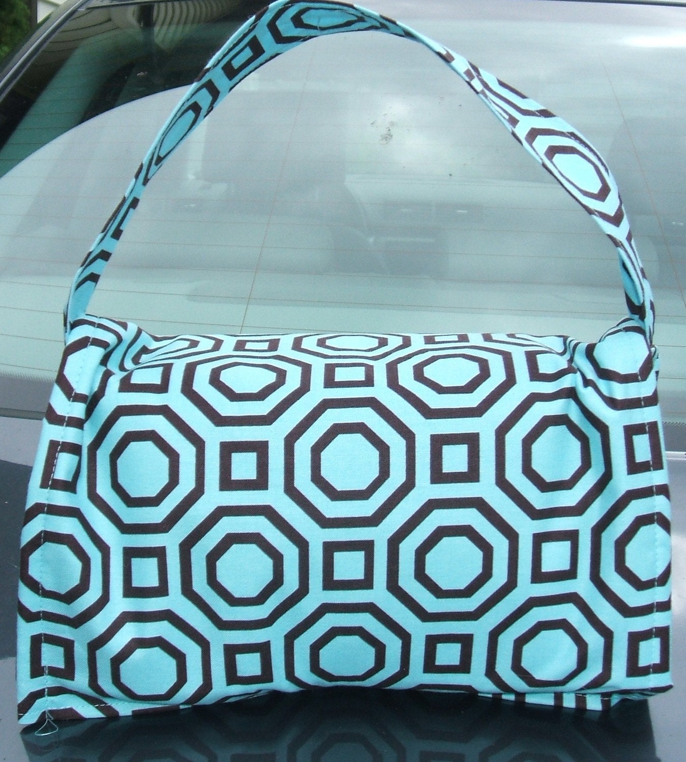 Coupon Organizer Holder MEGA Large with handle Teal Geometric Fabric