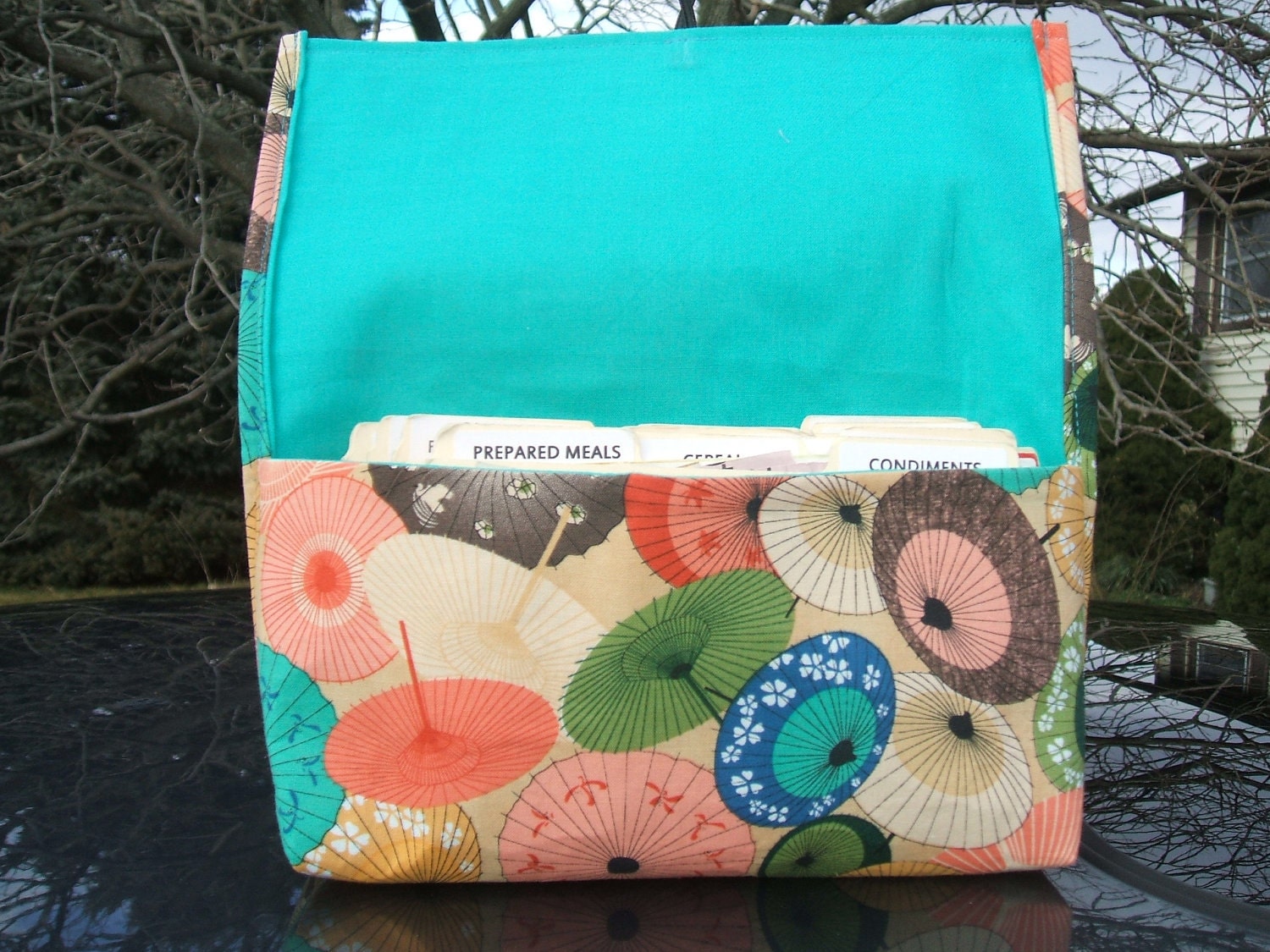 Coupon or Purse Organizer Holder Caddy Japanese Umbrellas Jade Green Lining