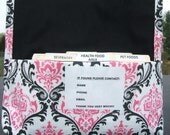 Coupon Organizer Purse Receipt Holder Black and Candy Pink Damask Duck Canvas Fabric