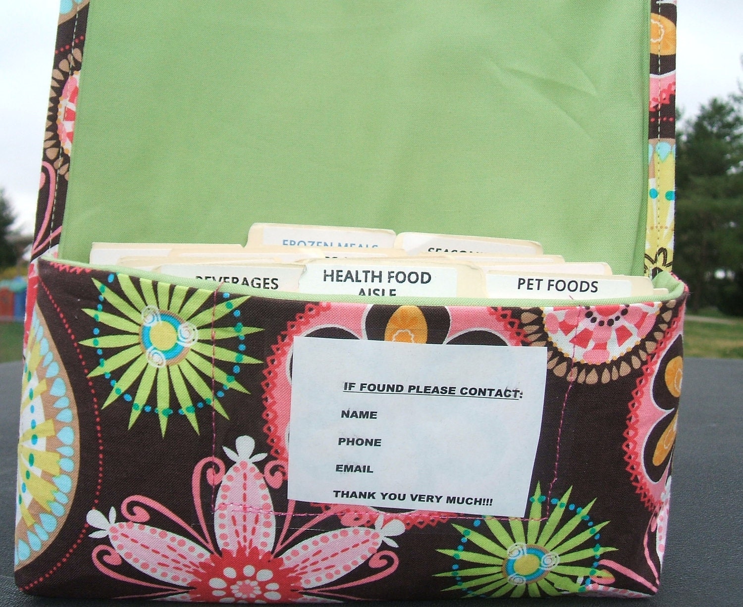 Coupon Organizer Receipt Holder Fabric Carnival Bloom Flower Green Lining