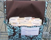 Mega Large Coupon Organizer Holder Baby Blue on Chocolate Damask Fabric