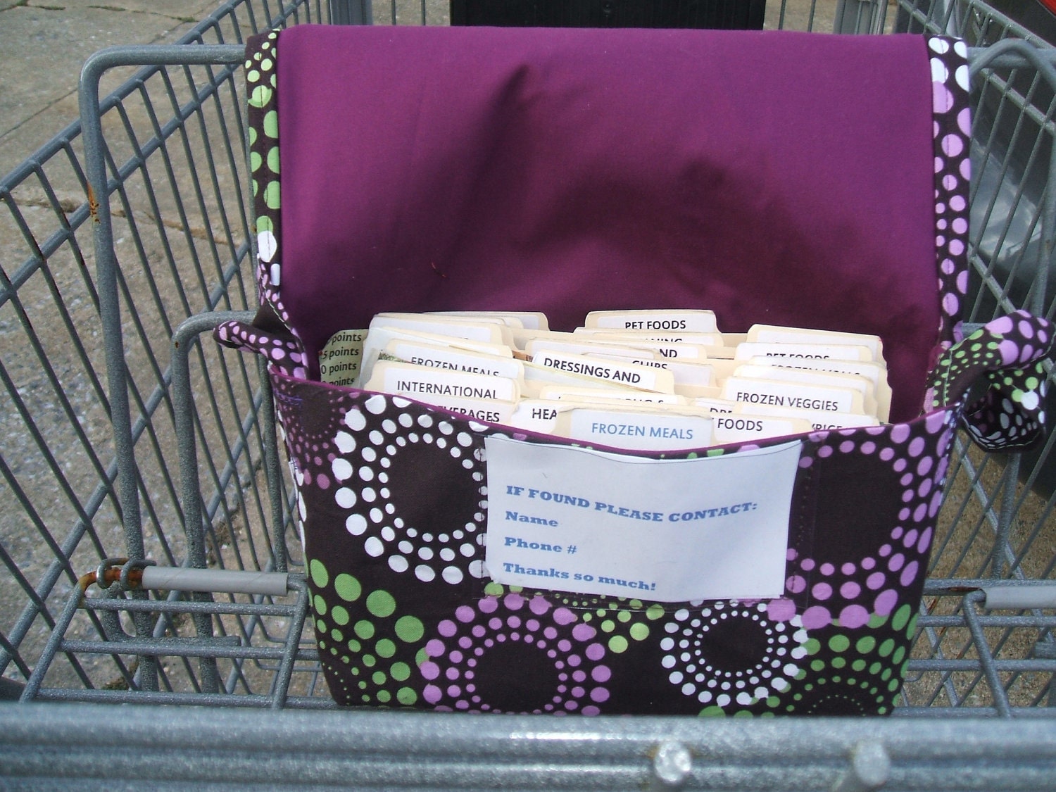 Mega Large Coupon Holder Organizer Tote Purple and Green Dots with Purple Plum Lining