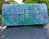 Coupon or Purse Organizer Batik Fabric Blues and Greens