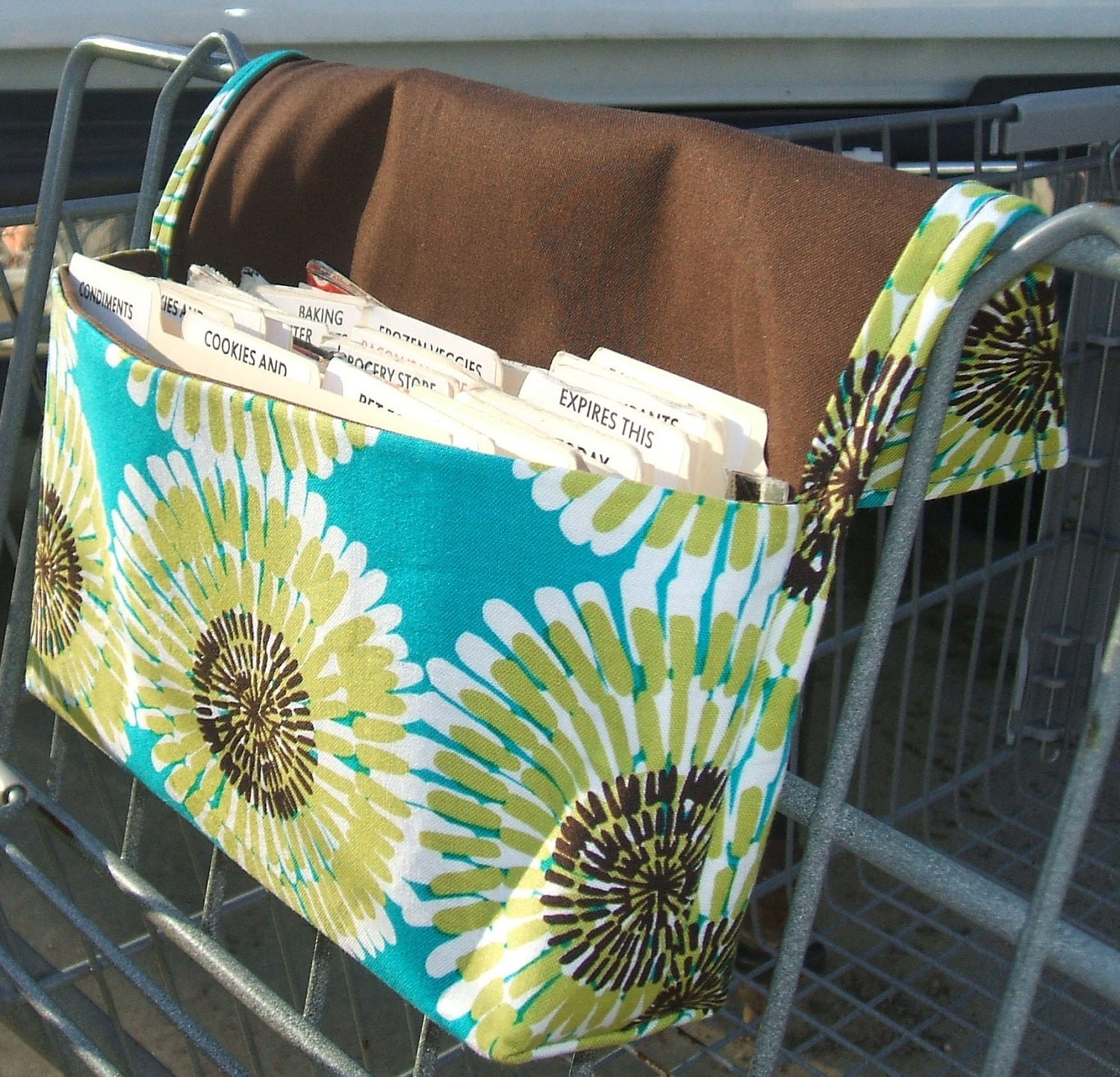 Coupon Organizer Wallet Floral Lagoon Fabric Brown Lined