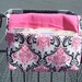 Coupon Organizer Purse Receipt Holder Black and Candy Pink Damask with Pink Lining Duck Canvas Fabric