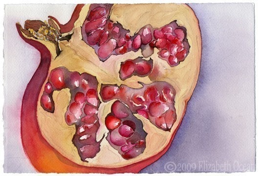 Pomegranate Seeds Persephone Fruit Heart Shaped Watercolor Print
