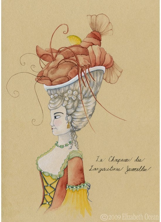 Valentine's Day Card Set, Unique Valentine's Day Marie Antoinette Lobster Art Cards Set of 6 cards with matching envelopes