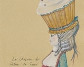 Marie Antoinette Cupcake Hat watercolor print 8x10