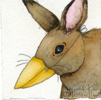 Rabbit Bunny Original Watercolor Painting Rabbit Bird Mask Disguise