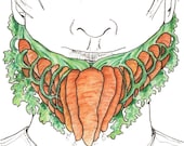 Carrot Abraham Lincoln Beard Kitchen Vegetable Art 5x7 watercolor print