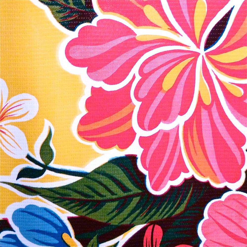 Yellow Hibisicus Oilcloth Fabric --Yardage from Oilcloth Addict