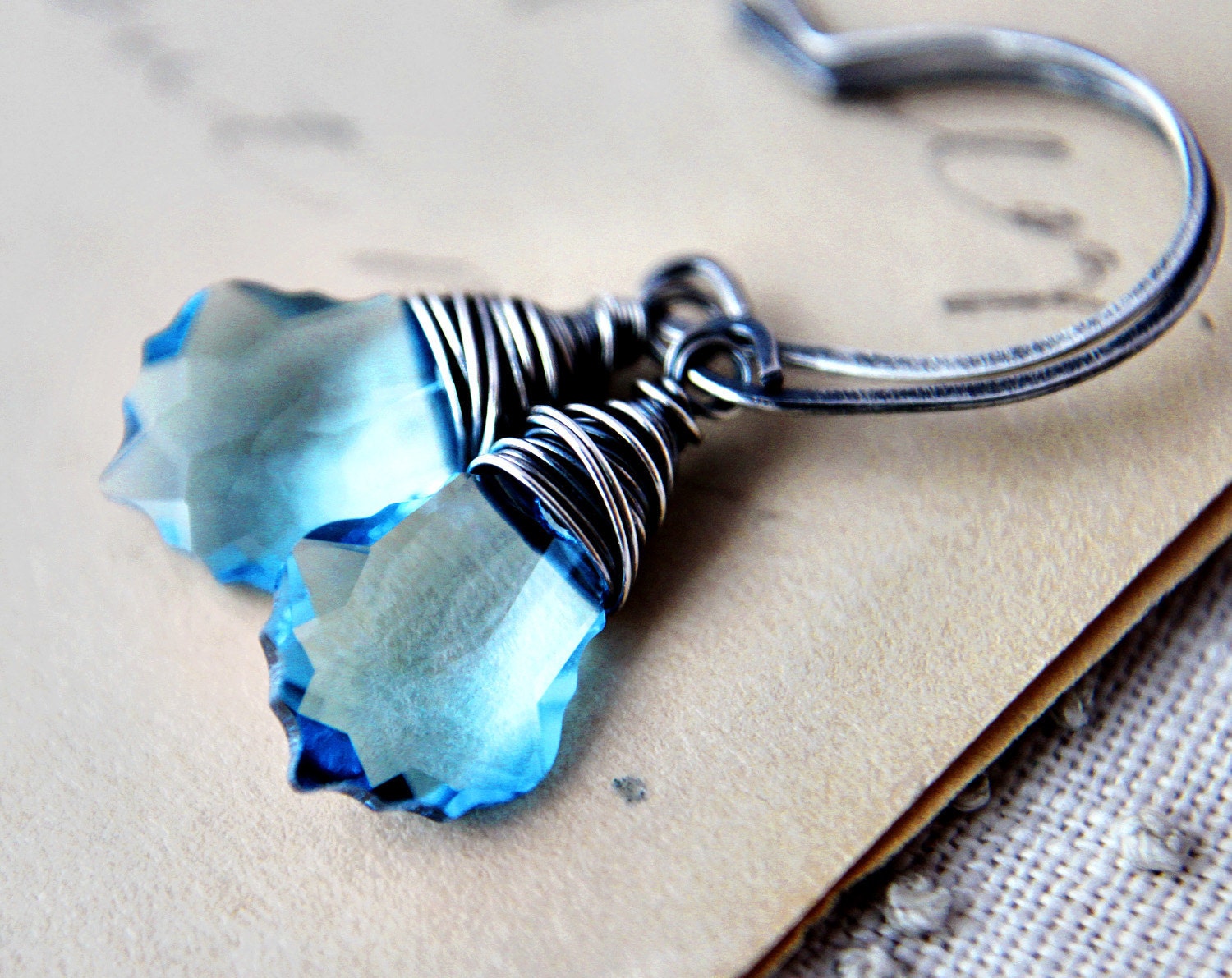 Aqua Crystal Earrings Sterling Silver Sky Blue Dangle