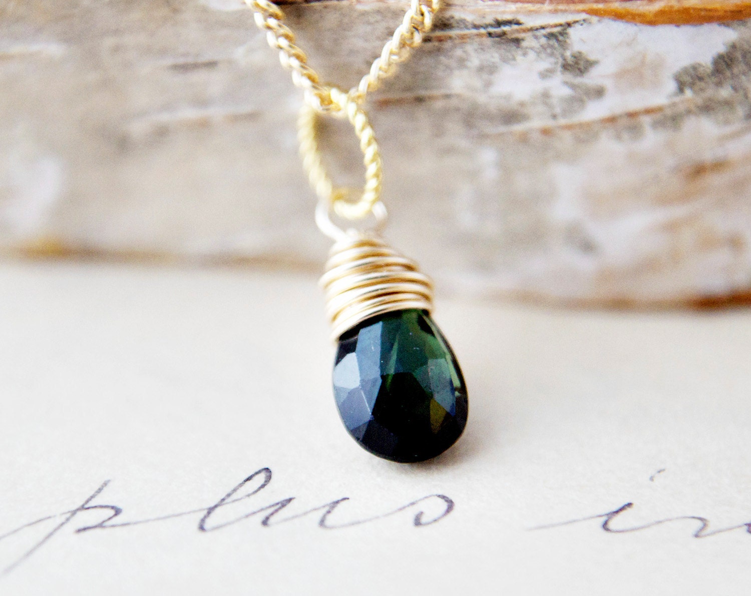Gemstone Jewelry Forest Green Necklace Gold Pendant Simplistic PoleStar