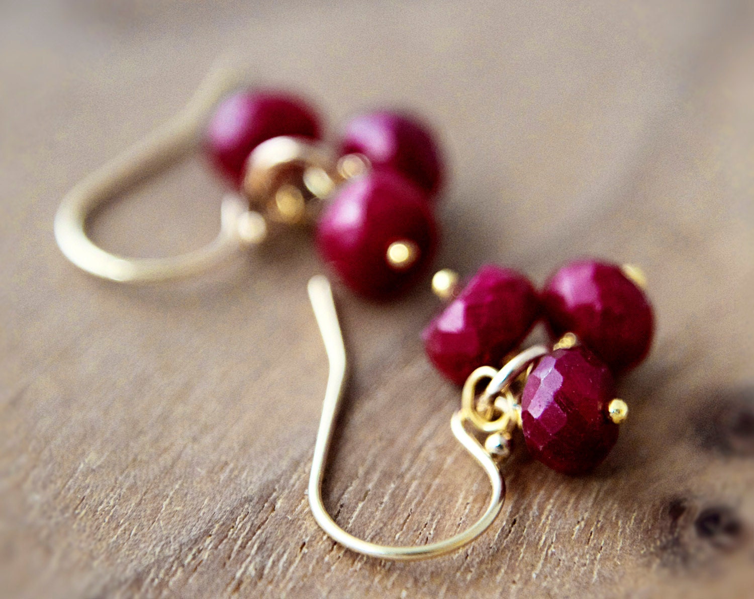 July Birthstone Ruby Earrings Gemstone Jewelry Gold Dangle PoleStar