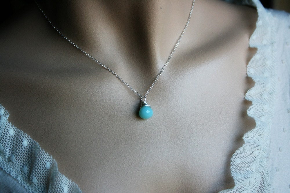 Pale Blue Chalcedony on Sterling Silver - Little Robin's Egg Necklace