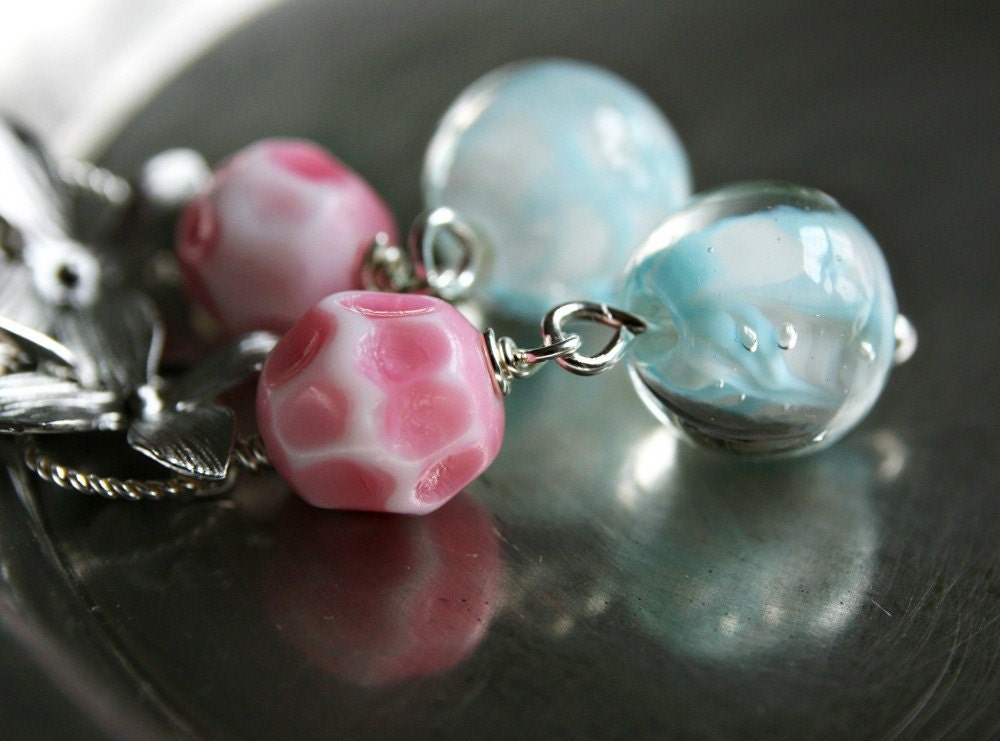 Summer Sale 15% Off SALE 50 Percent Off Hana Earrings - Vintage Czech Glass Beads and Flower on Sterling Silver