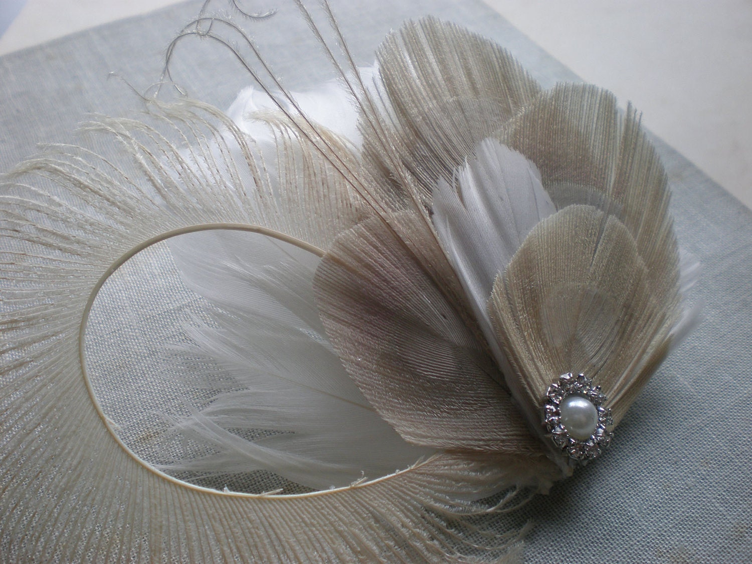 Bridal Feather Hair Clip - Made to order
