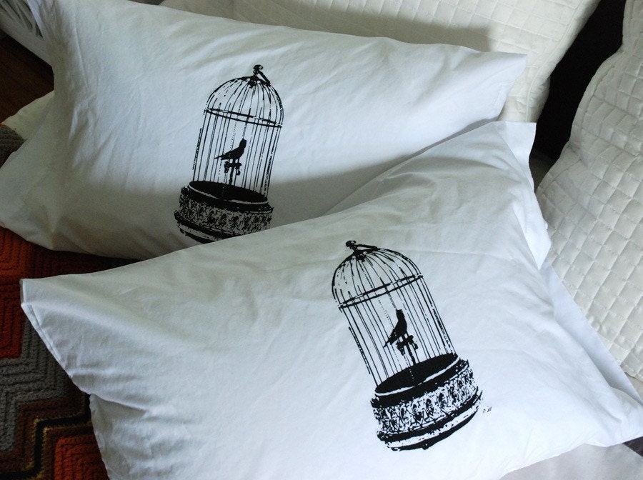 Gilded Birdcage Pillowcase Pair Standard Black on White
