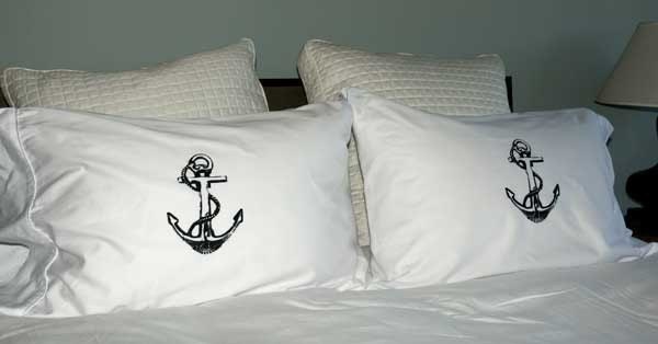 Black Anchor Screen Printed Standard Pillowcases Pair