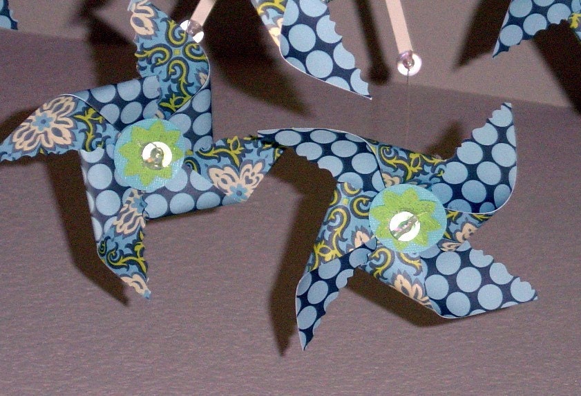 SALE Pinwheel Chandelier Mobile Amy Butler Blue Charcoal