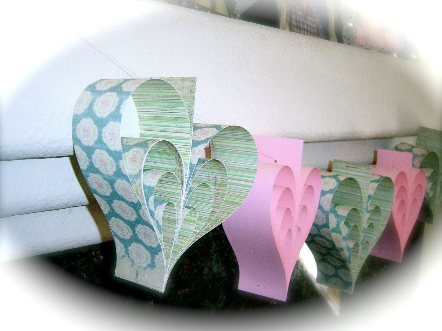SALE Paper Hearts Robins Egg Blue Cameo  Wedding Garland Banner Hand Crafted ooak Large French Paperie CUSTOM orders Welcome