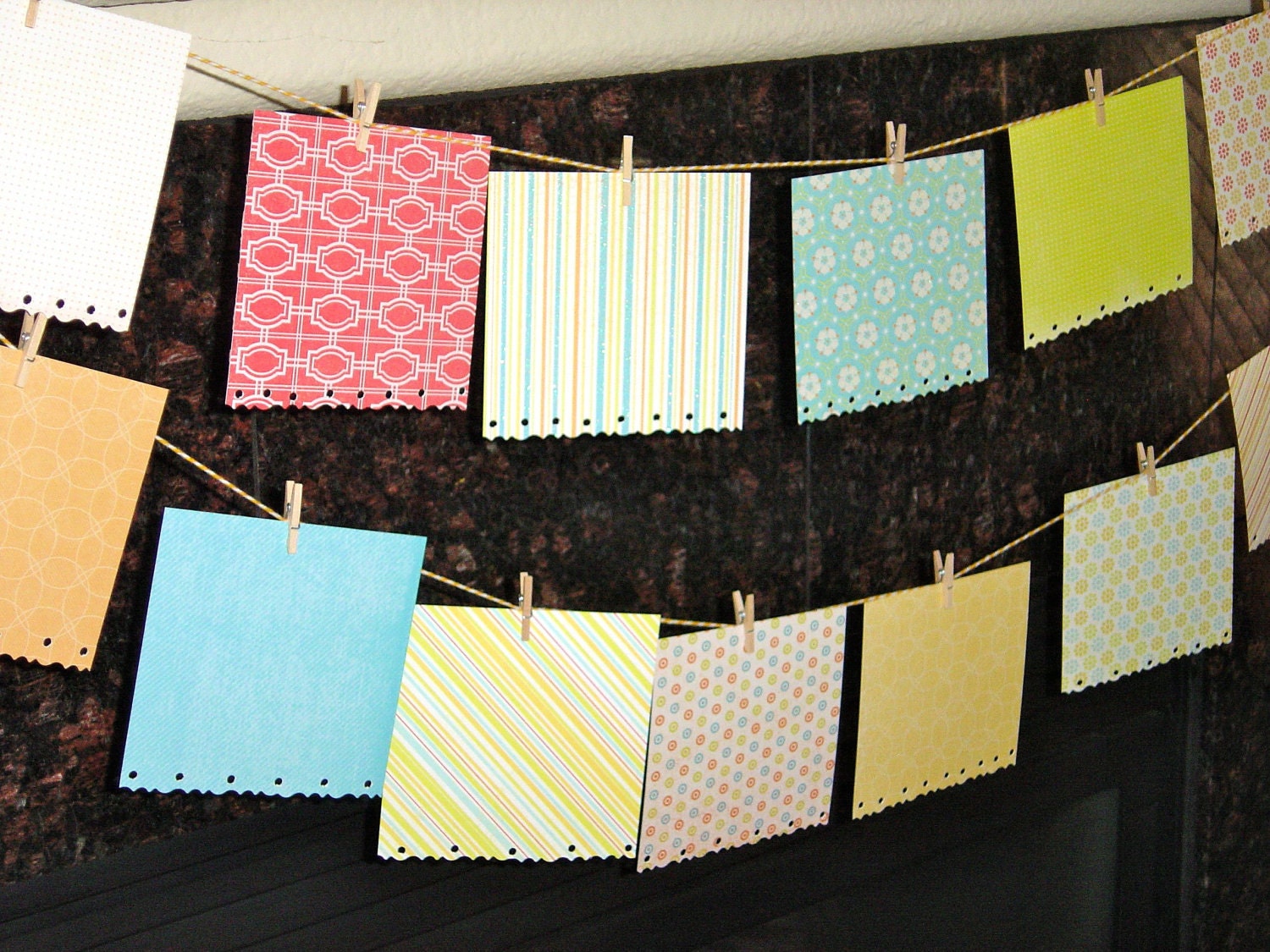 BLUE JEAN BETTY Large Banner Bunting 1 garland of 21 Hand Cut Lace Flags Keepsakes (custom orders welcome)