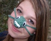 Green Monster Nose Warmer, Fun Nose Cozy, Crocheted, Tween, Teen, Adult, Unisex, Nose Mitten