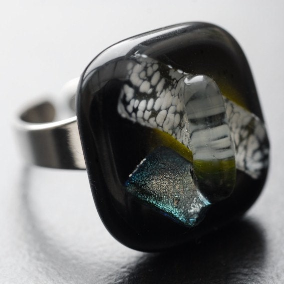 Unique Fused Glass Jewelry, Fused Glass Ring SLICED