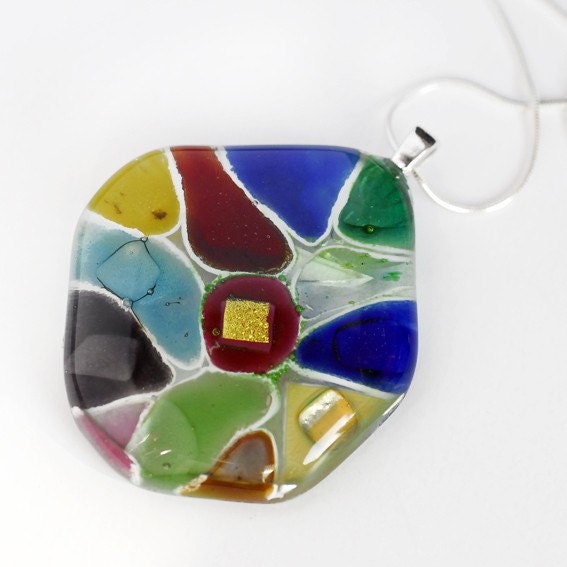 Dichroic Fused Glass Pendant Necklace COMPLICATED, Fused Glass Jewelry