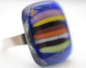 Glass Ring STRIPY BOY, Fused Glass Jewelry, Cocktail Ring