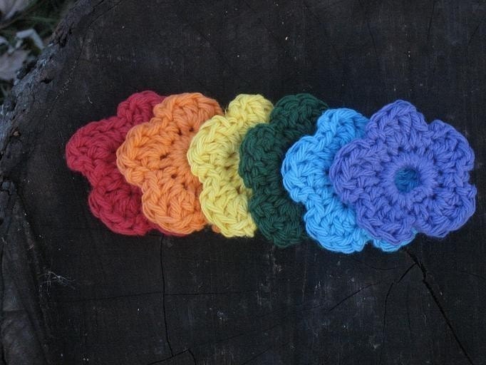 Happy Rainbow Flowers for Applique or Scrapbooking, crocheted from cotton