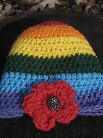 Isabella's Rainbow Beanie- Child Hat  with Interchangeable Flowers
