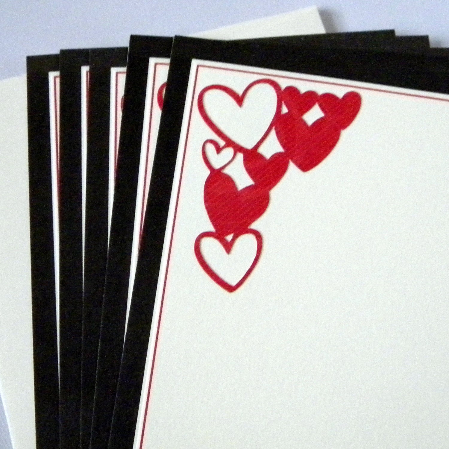 Flat Panel Love Note Cards, Set of 5, Hearts, Ivory, Red Il_170x135
