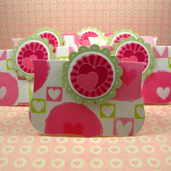 Heart Valentine Treat Bag Toppers, Set of 6, Pink, Green Il_570xn