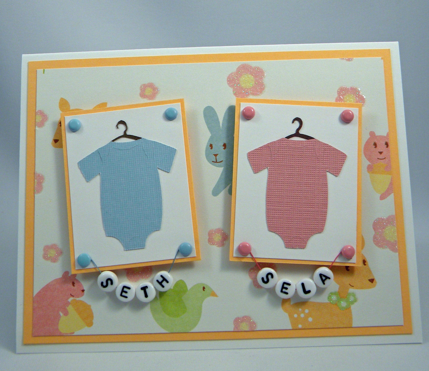 Personalized Twin Babies Onesie Card Il_570xn
