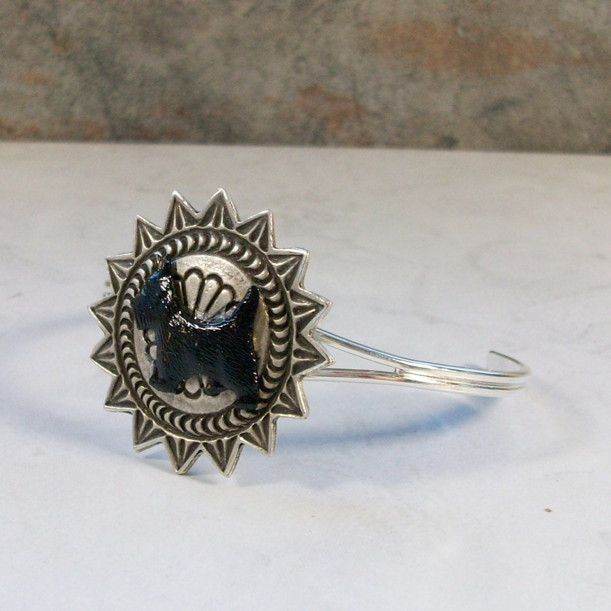 Fine Western Silver Sun Concho OOAK Scottie Cuff Bracelet - B-194s