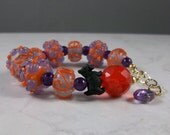 Fiesta Red and Purple Lampwork, Amethyst, Quartz and Gold OOAK Scottie Adjustable Bracelet - B-98s