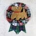 Vintage Carved Wood Scottie with Dress Stewart and Rose Tartan Rosette OOAK Scottie Brooch Pin - P-172s