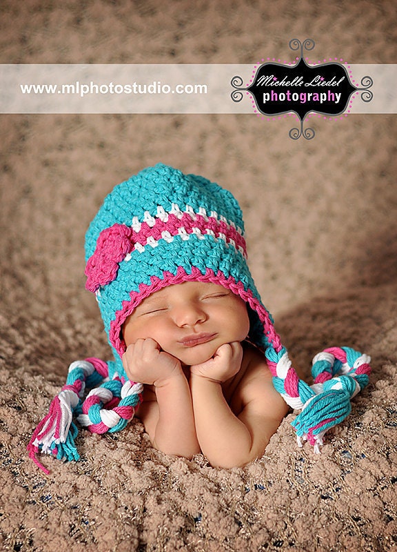 Crochet Newborn Hat, Turquoise Beanie, Baby Photo Prop, Crochet Baby Hat