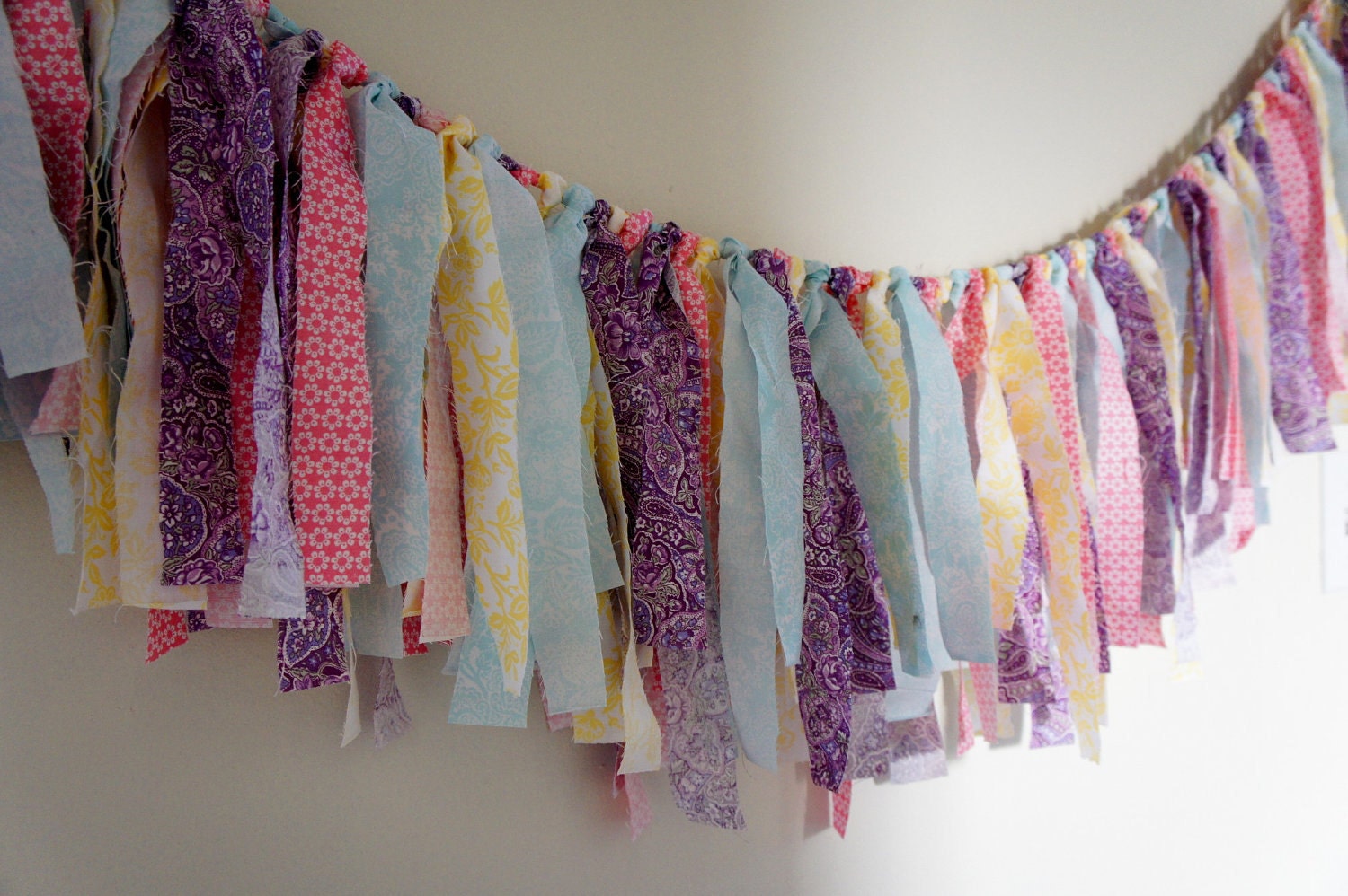 SALE 20%OFF Wedding Decor, Wedding Banner, Pastel Pink and Aqua Fabric Banner, Fringe Garland,  Photo Prop or Decore