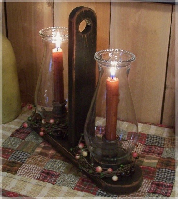 Primitive Double Hurricane Candle Lamp / Fluted Glass by Sawdusty