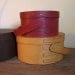 Primitive Pantry Storage Boxes / Swing handles Shaker Style Wood / Finger Bands / Set of 3 / Fall Umber / Mustard / Barn Red