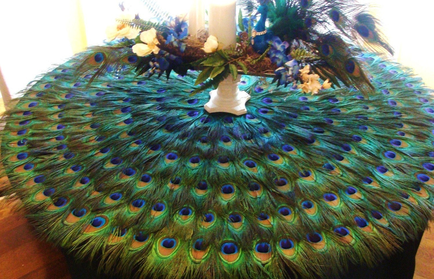 Peacock Feather Tablecloth 36" Diameter  - 50% DEPOSIT LISTING