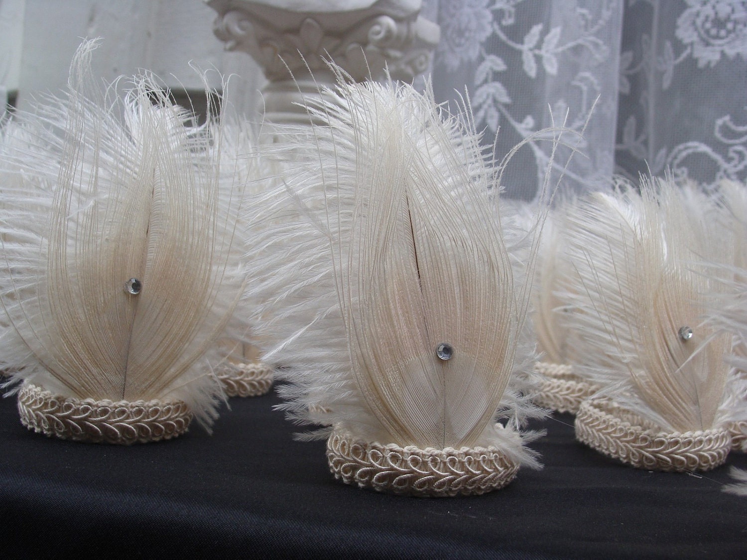 100 Ivory Ostrich and Peacock Feather Napkin Rings