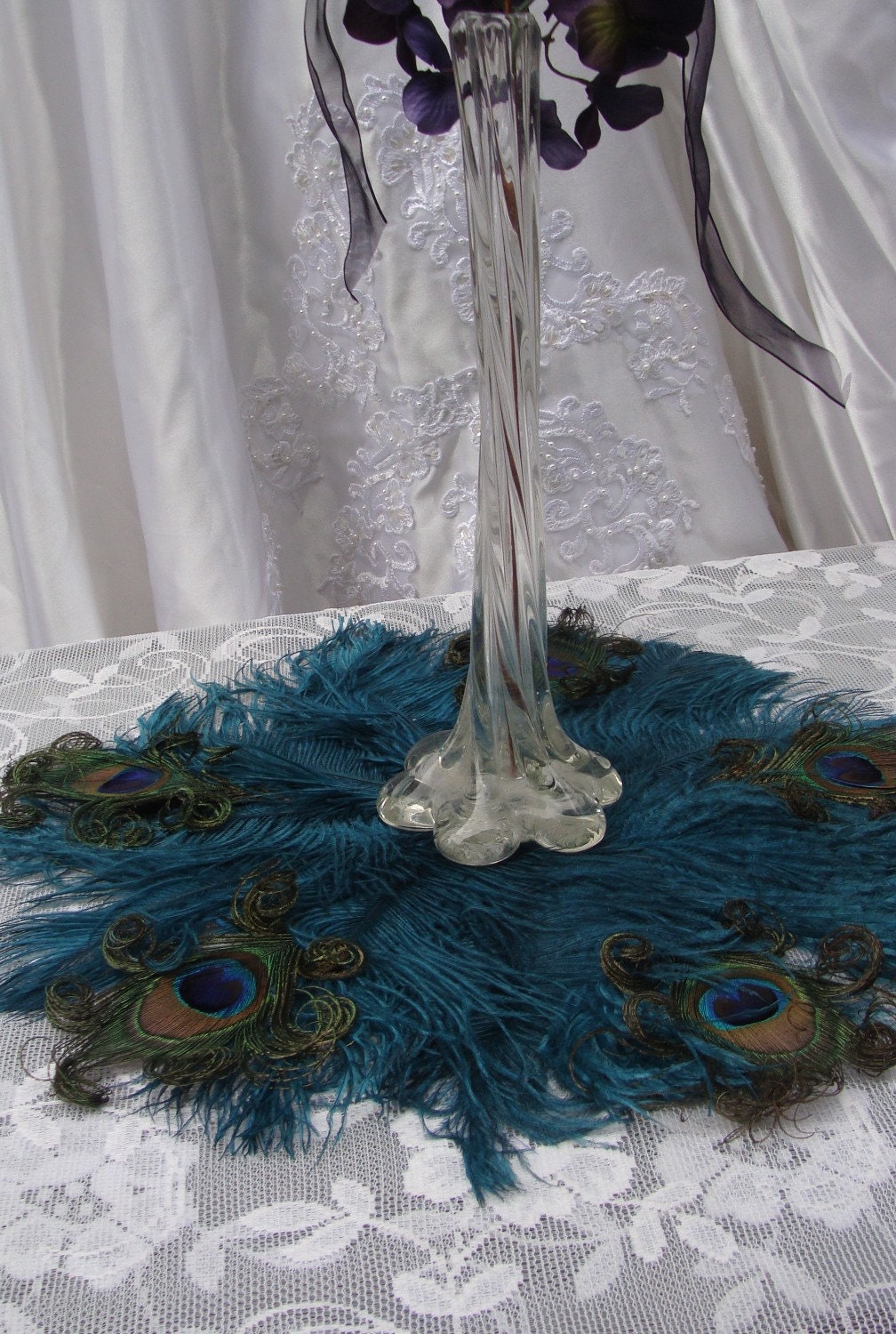 Exquisite 16" Ostrich and Peacock Feather mat in your choice of colors