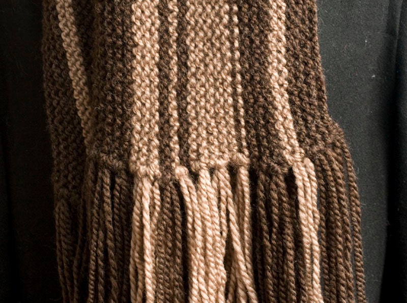 Mens Scarf, Brown Stripes, Hand Knit Scarf., Unisex Scarf